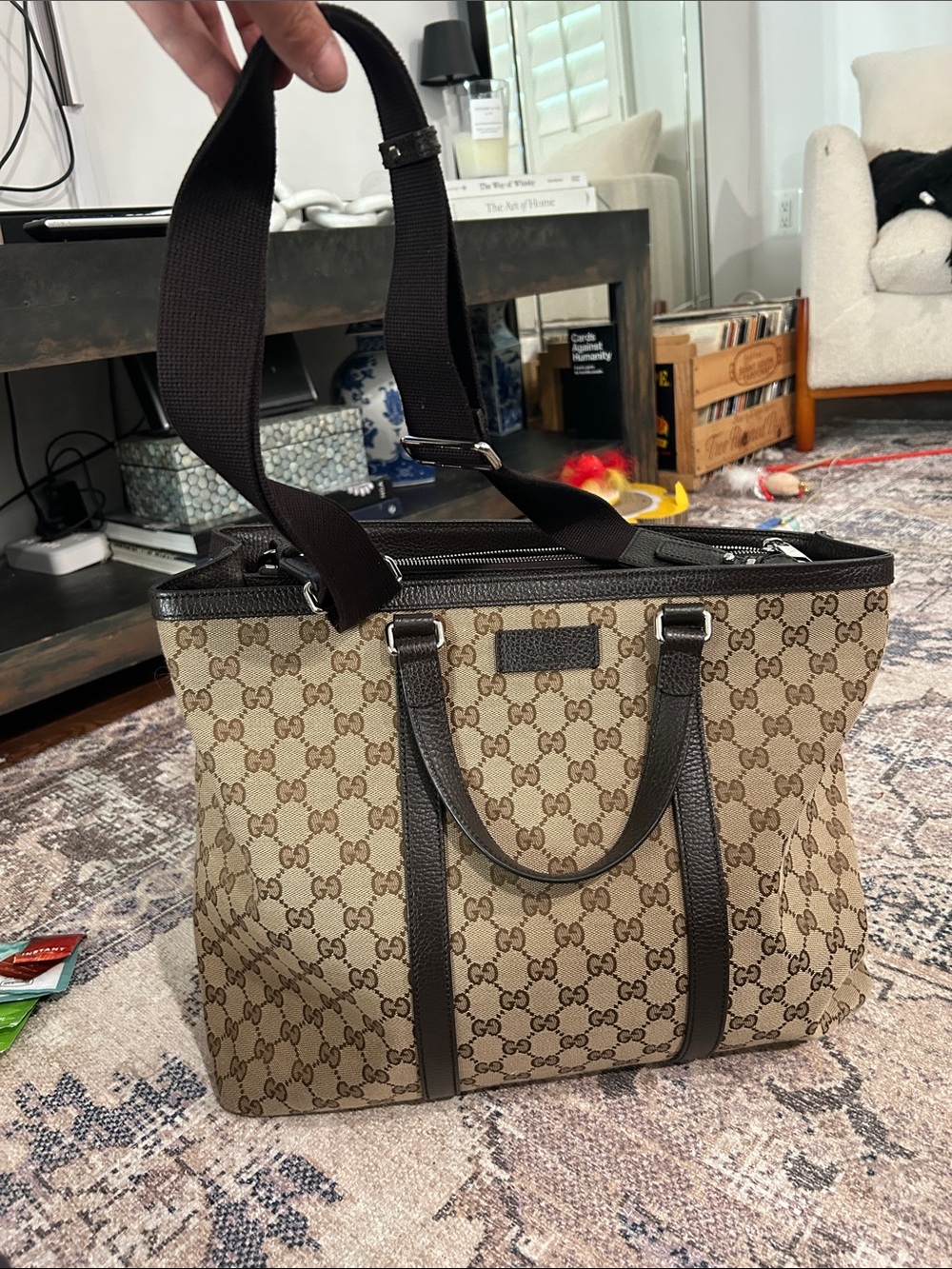 Gucci Brown GG Supreme Canvas Duffel with Dark Brown Trim